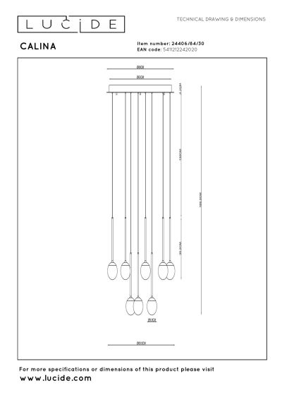 Lucide CALINA - Pendant light - Ø 69,9 cm - LED Dim. - CCT - 12x7W 2200K/3300K - With replaceable LED module - Black - Premium